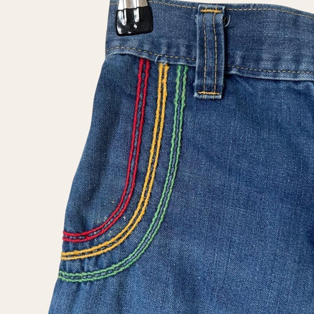 Kids 70s retro rainbow embroidered denim shorts by Sears, Roebuck & Co. - Picture 2 of 6